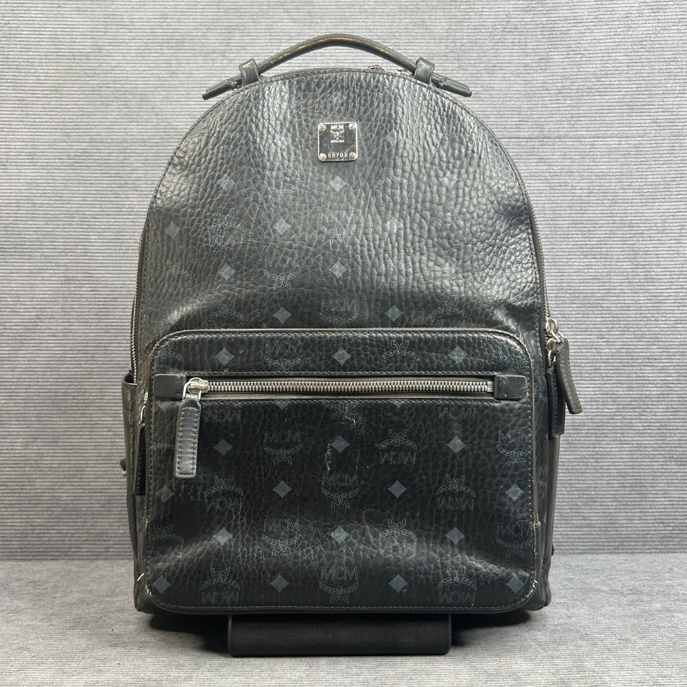 MCM Stark Backpack Black Visetos Monogram Coated Canvas Logo Bag 8870R Med. Y2k